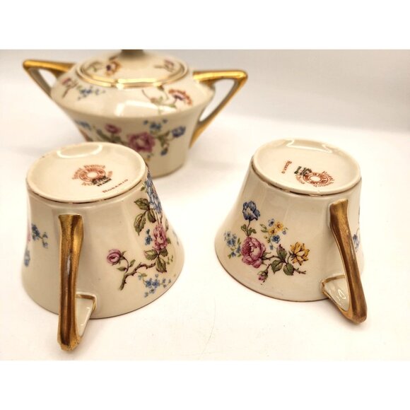 Vtg Limoges France Lidded Sugar, Creamer, 2 Cups Haviland, Charles Field Rosario - Picture 12 of 16